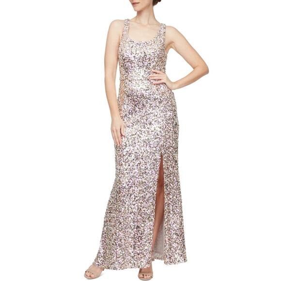 Alex Evenings Sequined Column Evening Gown Size 4 Pink and Gold Formal Dress - Picture 12 of 14